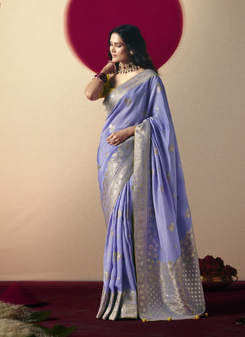 Lavender Bemberg Viscose With  Designer  Weaving Work Blouse