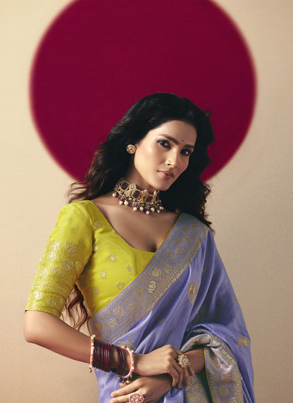 Lavender Bemberg Viscose With  Designer  Weaving Work Blouse