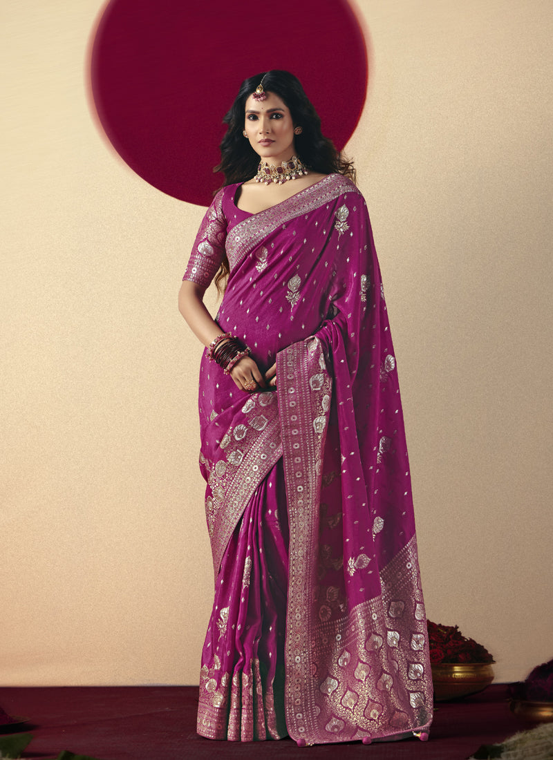 Magenta Bemberg Viscose With Weaving Work Blouse