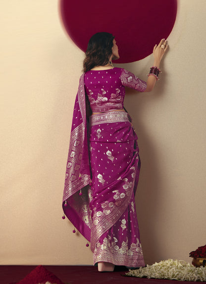 Magenta Bemberg Viscose With Weaving Work Blouse