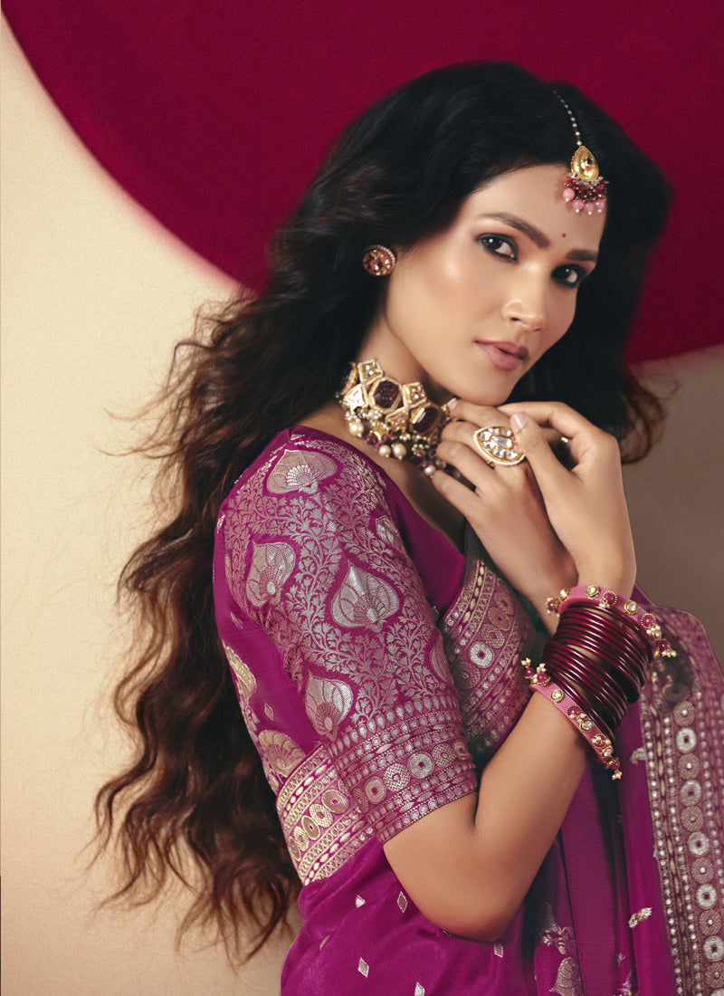 Magenta Bemberg Viscose With Weaving Work Blouse