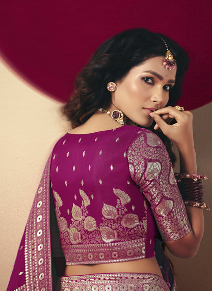 Magenta Bemberg Viscose With Weaving Work Blouse