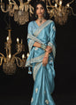 Sky Blue Tissue Silk  With  Brocade Blouse Designer Saree