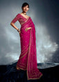 Rani Pink Glass Tissue Heavy Designer Blouse Party Wear Saree