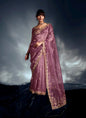 Onion Pink Tissue Glass With Heavy Designer Blouse Party Wear Saree