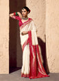 Off White & Red Pure Viscose Silk With Zari Weaving & Tassel With Brocade Blouse