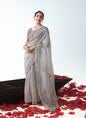 Gray Tissue Organza Designer Party Wear Saree