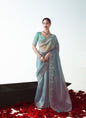 Shaded Turquoise Tissue Organza Heavy Sequence Work Designer Party Wear Saree