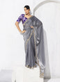Gray Tissue Organza Designer Blouse Party Wear Saree