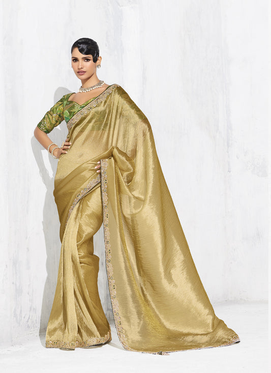 Cream Tissue Organza Designer Blouse Party Wear Saree