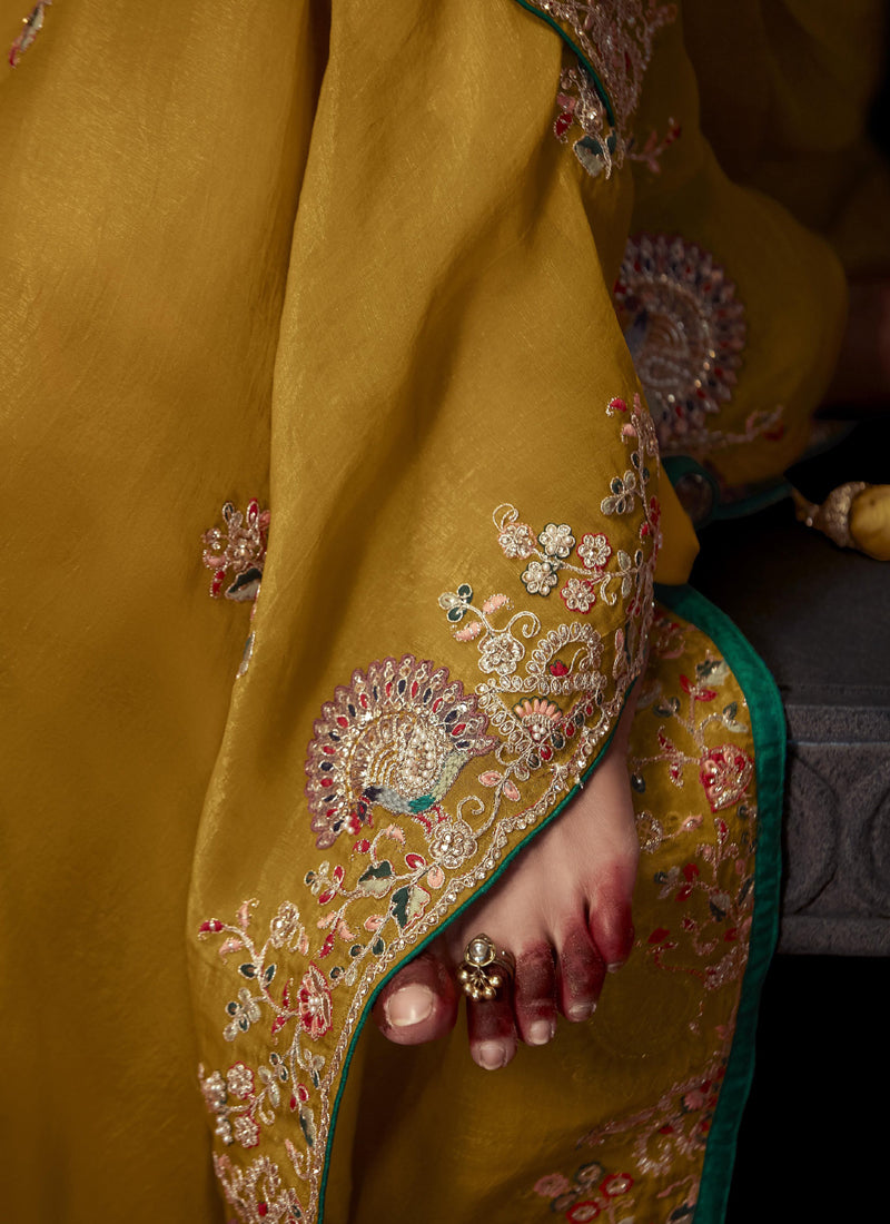 Mustard Tissue Organza With Heavy Sequence Heavy Designer Blouse Saree