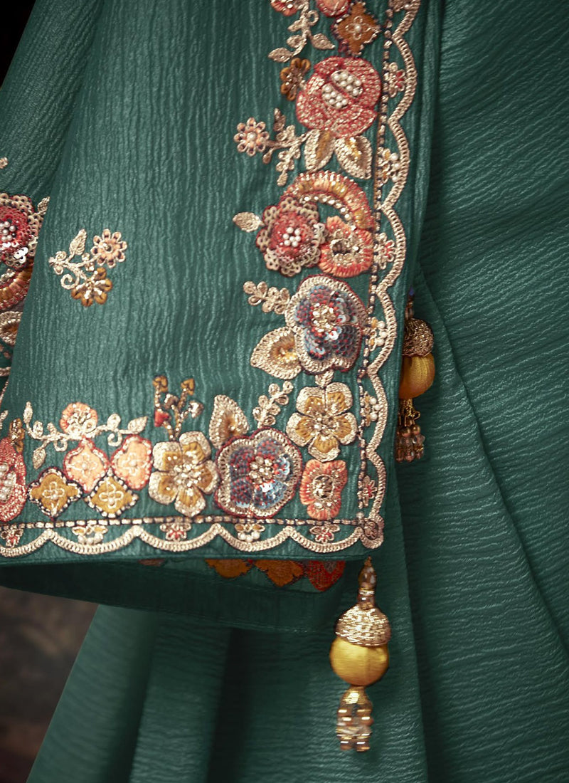 Teal  Tissue Organza With Heavy Designer Blouse Saree