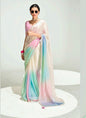Shaded Off White & Multi Color Organza Tissue Designer Saree