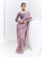 Onion Pink Glass Tissue Butti Work Satin Silk Digital Printed Party Wear Saree