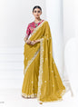Mustard Glass Tissue Satin Silk Digital Printed Party Wear Saree