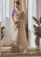 Beige Tissue Silk With Digital Printed Blouse Party Wear Saree