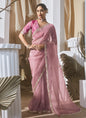 Baby Pink Tissue Silk With Digital Printed Blouse Party Wear Saree
