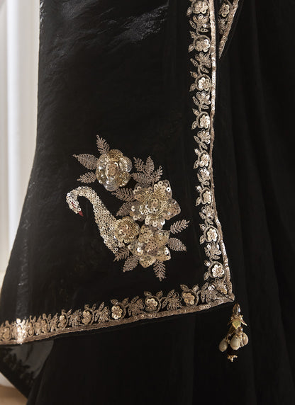 Black Tissue Silk With Digital Printed Blouse Party Wear Saree