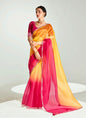 Shaded Mustard & Ruby Red Organza Tissue Designer Saree