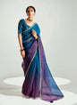 Shaded Peacock Blue & Purple Organza Tissue Designer Saree