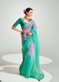 Shaded Pink & Turquoise Organza Tissue Border Designer Saree