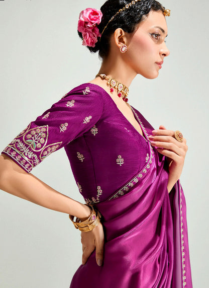 Shaded Mageta & Baby Pink Organza Tissue Designer Saree