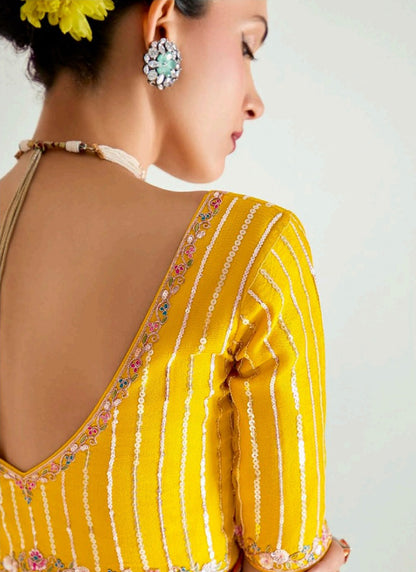 Shaded Mustard & Baby Pink Organza Tissue Designer Saree