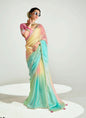 Shaded Baby Pink, Cream & Turquoise Organza Tissue Border Designer Saree