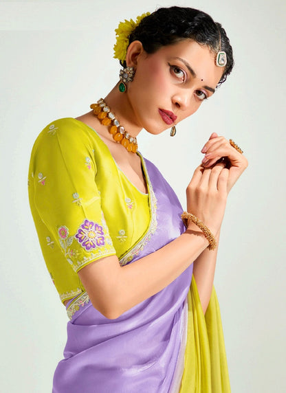 Shaded Lavender  & Lemon Organza Tissue Designer Saree