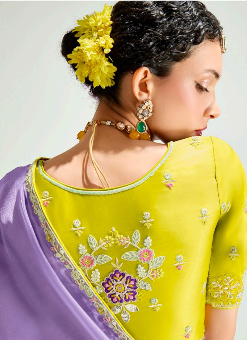 Shaded Lavender  & Lemon Organza Tissue Designer Saree