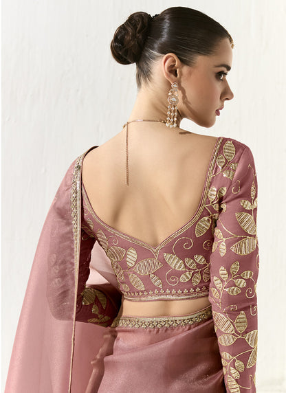 Peach Glass Tissue Silk Sequence Party Wear Saree