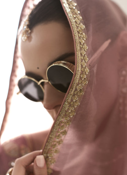 Peach Glass Tissue Silk Sequence Party Wear Saree