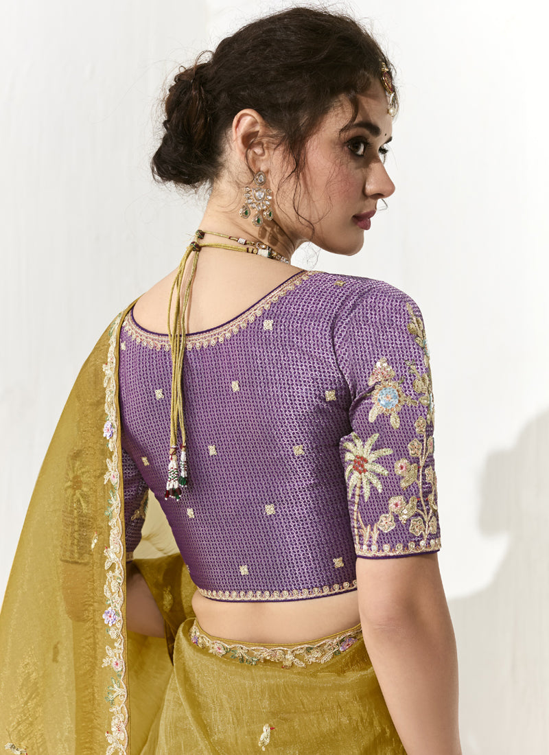 Mustard Glass Tissue Silk Sequence Party Wear Saree