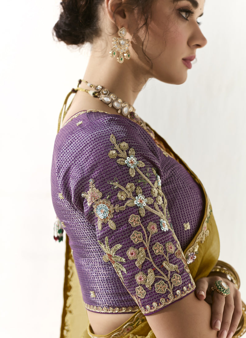 Mustard Glass Tissue Silk Sequence Party Wear Saree