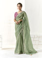 Pista Glass Tissue Silk Sequence Party Wear Saree