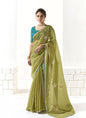 Light Olive Glass Tissue Silk Sequence Party Wear Saree