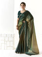 Dark Green Glass Tissue Silk Sequence Party Wear Saree