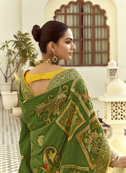 Olive Dola Silk Heavy Zari Weaving Wedding Sarees