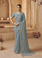 Sky Blue Tissue Silk Designer Blouse Party Wear Saree