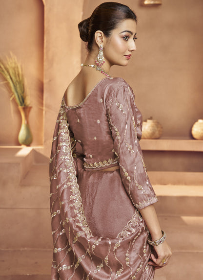 Mauve Tissue Silk Designer Blouse Party Wear Saree