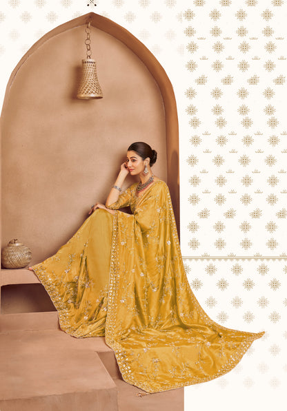 Mustard Tissue Silk Designer Blouse Party Wear Saree