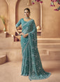 Turquoise Tissue Silk Designer Blouse Party Wear Saree