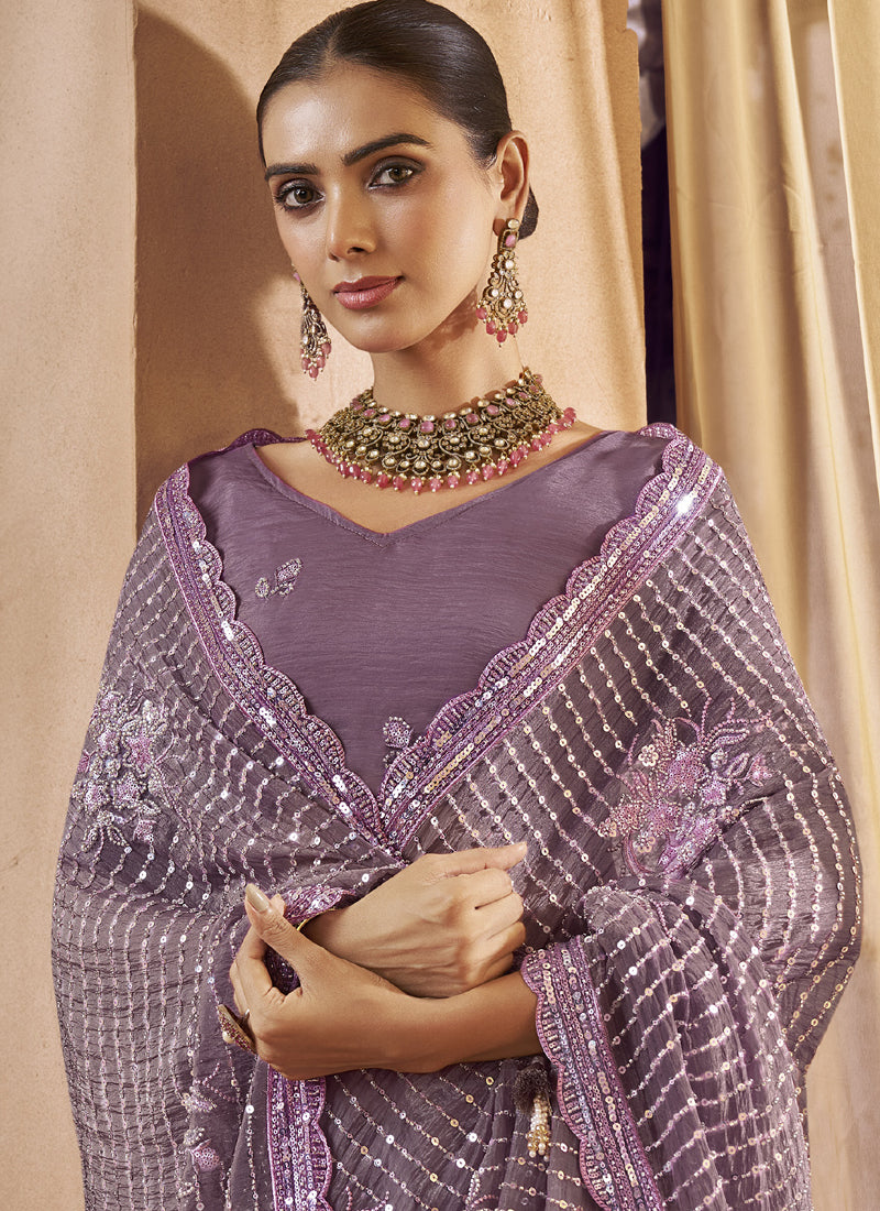 Mouve Tissue Silk Designer Blouse Party Wear Saree