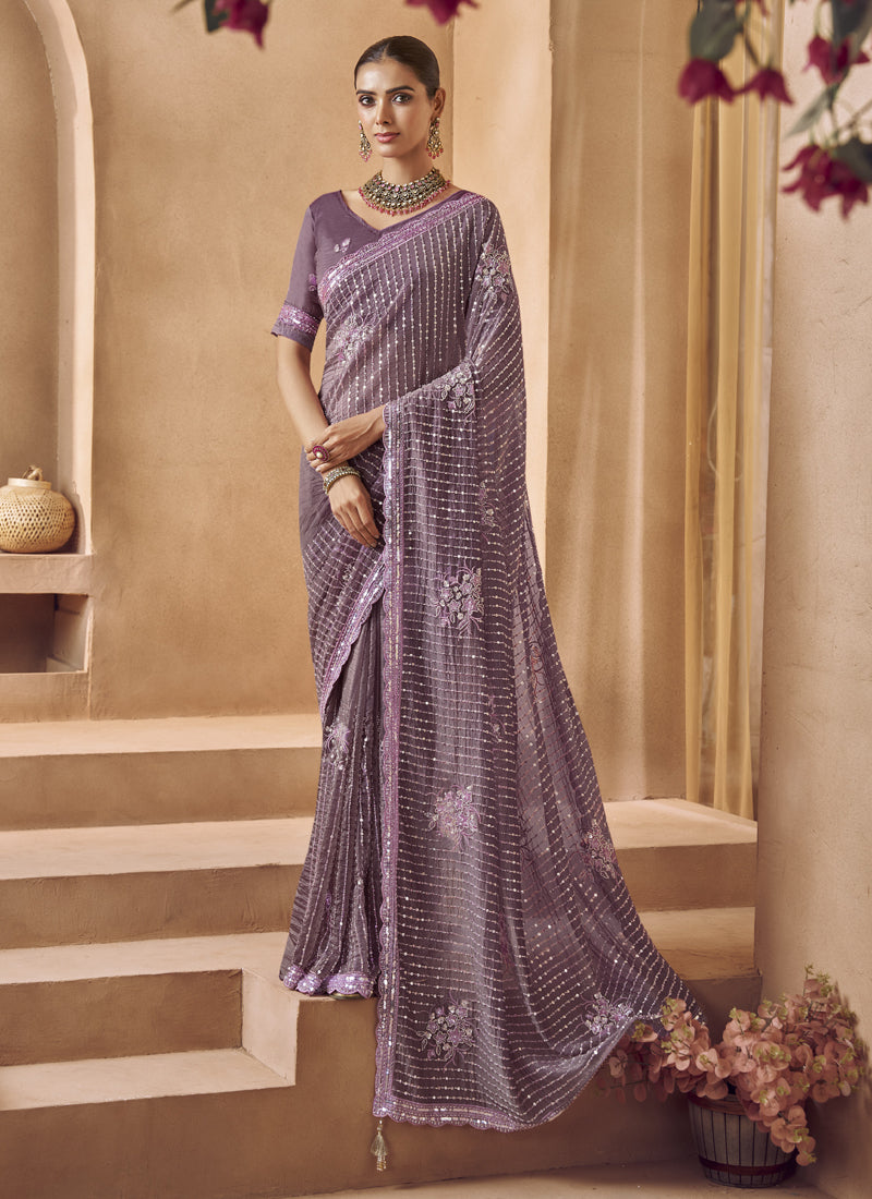 Mouve Tissue Silk Designer Blouse Party Wear Saree