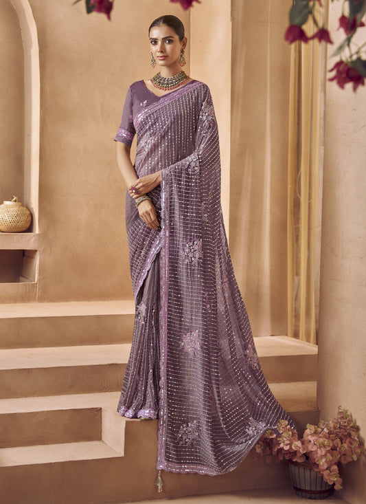 Mouve Tissue Silk Designer Blouse Party Wear Saree