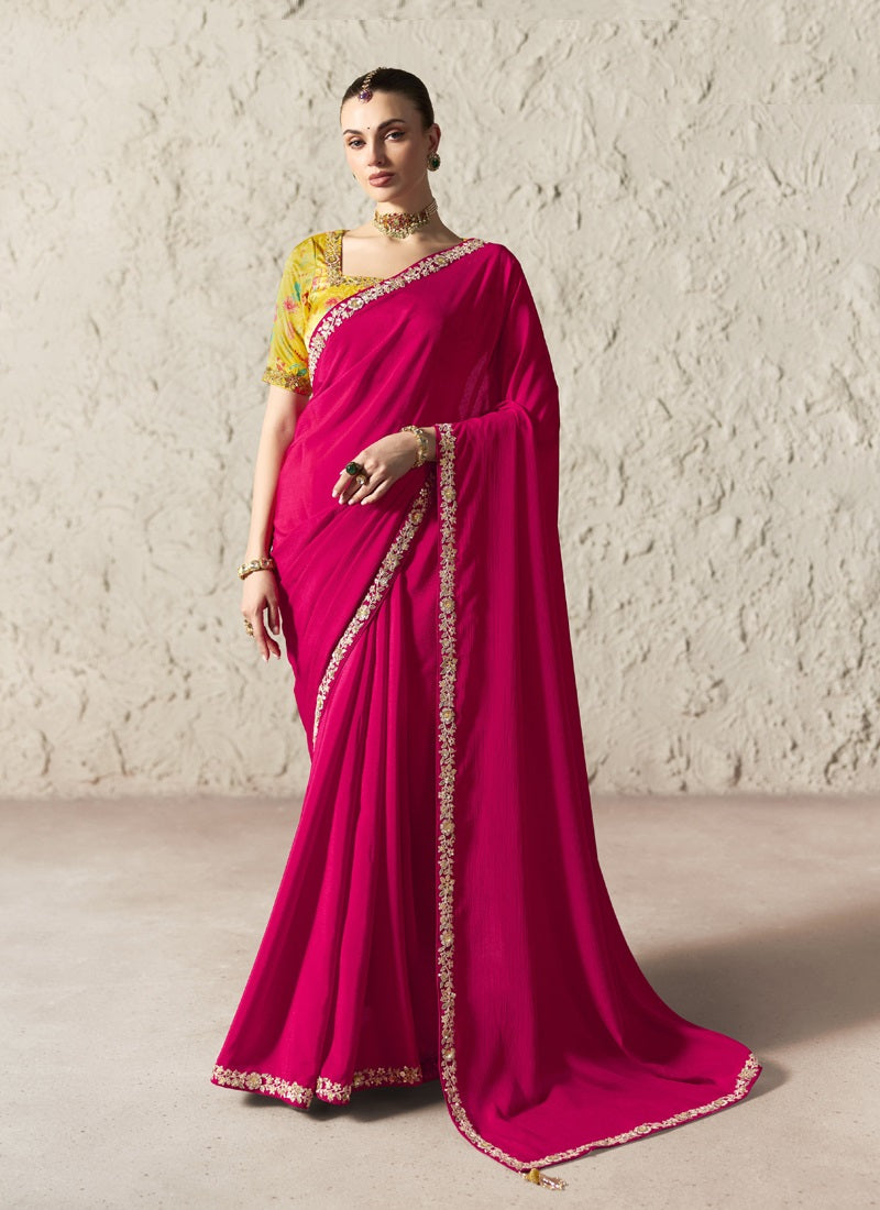 Fancy Glass Tissue Organza Saree with Sequins & Dhaga Embroidery Work Designer Saree