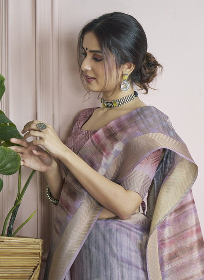 Multicolor Handloom Khadi Silk With Digital Print With Zari Border Casual Wear Saree