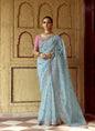 Sky Blue Tissue Silk Designer Blouse Saree