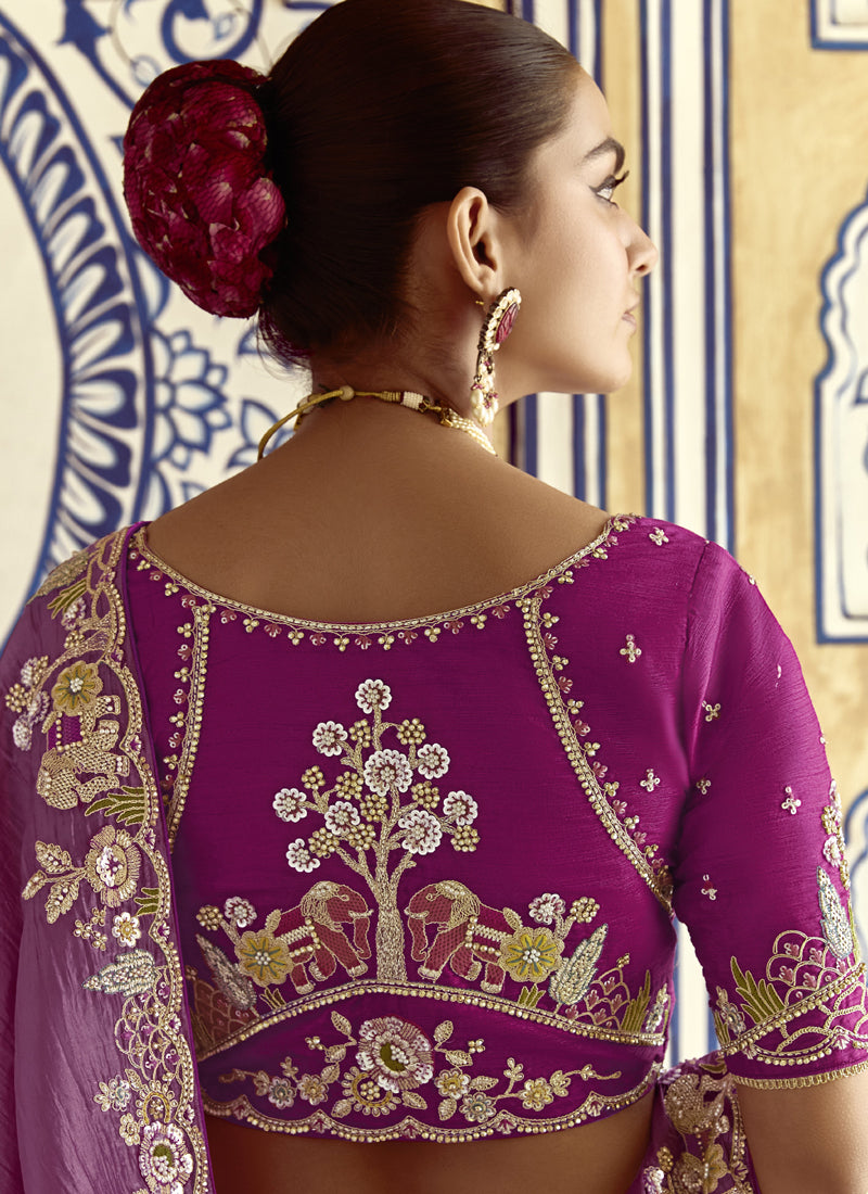 Lavender Tissue Silk Designer Blouse Saree