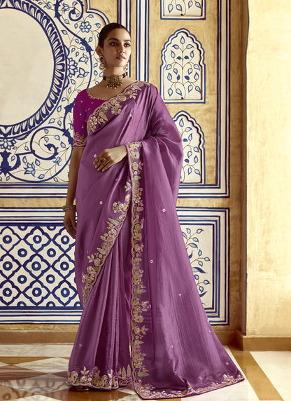 Lavender Tissue Silk Designer Blouse Saree